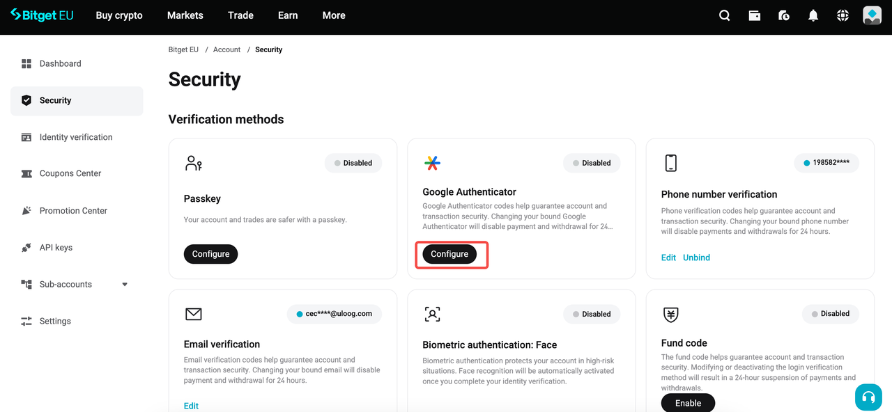 New User Guide: How to Set Up Two-Factor Authentication (2FA) on Bitget EU image 1