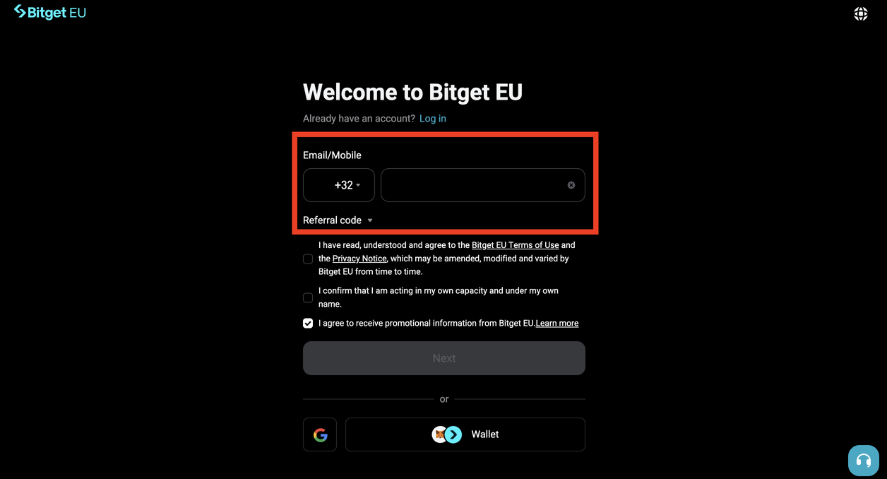Bitget EU New User Registration Guide image 3