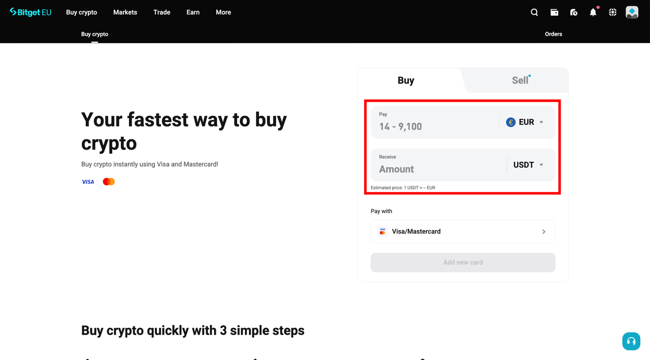 How to Buy Crypto With a Credit/Debit Card on Bitget EU image 1