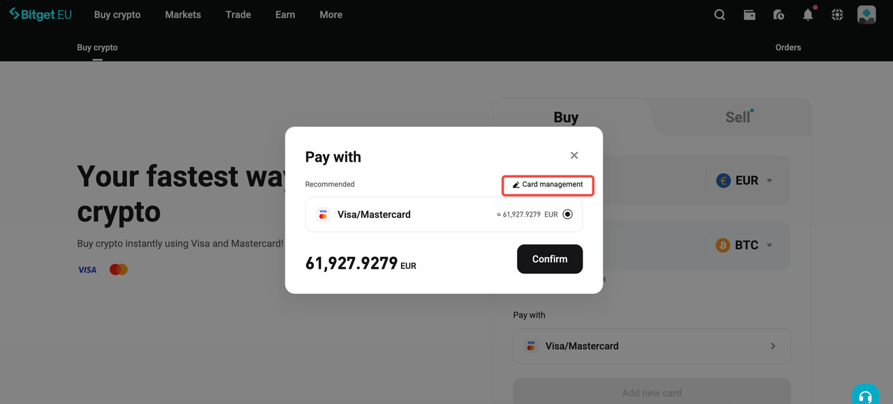 How to Buy Crypto With a Credit/Debit Card on Bitget EU image 3