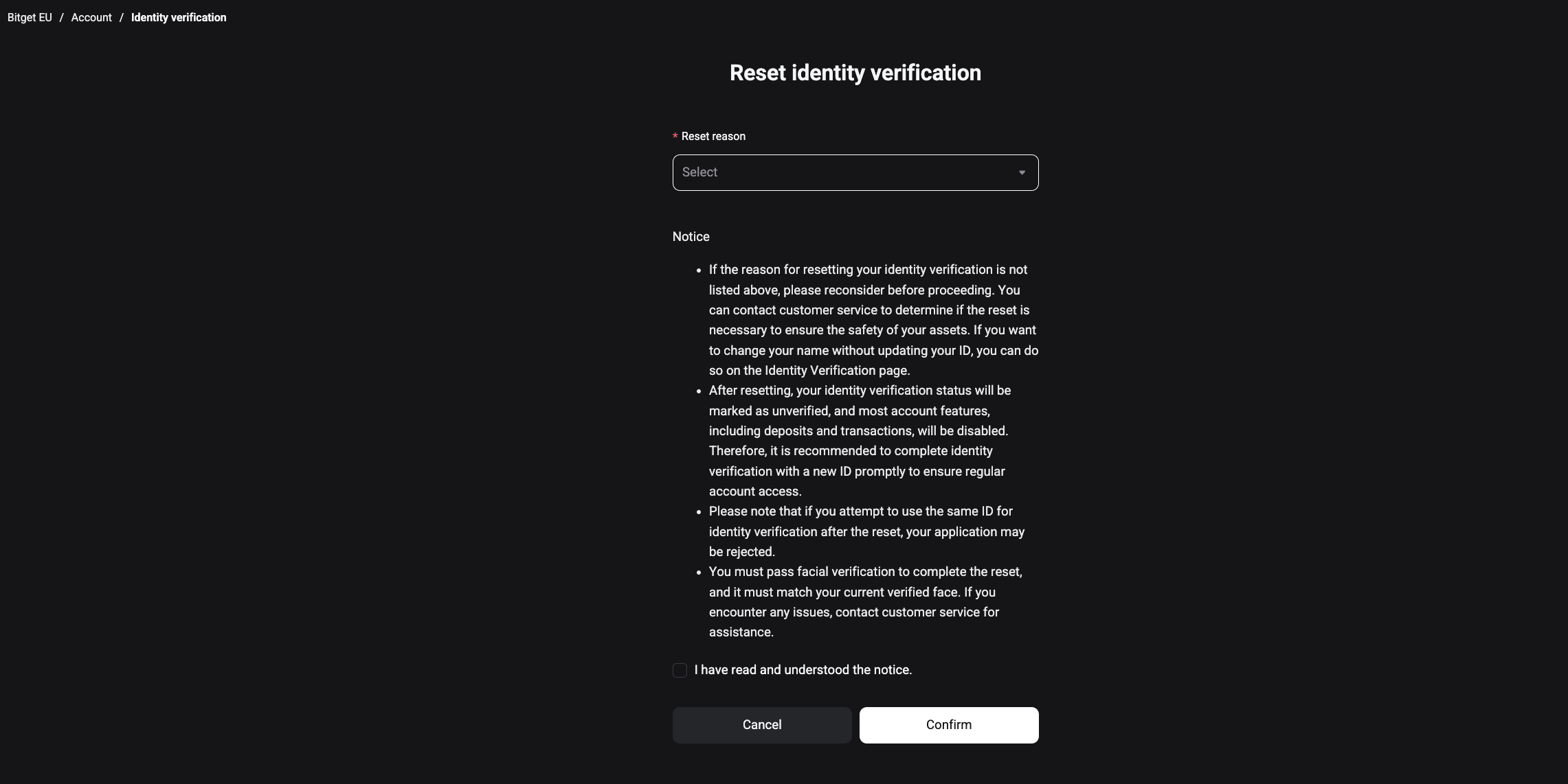 How to Reset Identity Verification on Bitget EU?