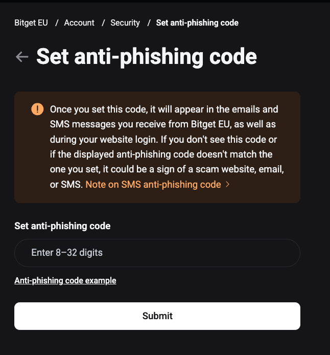 How to Setup/Edit Anti Phishing Code for My Bitget EU Account? - Website Guide
