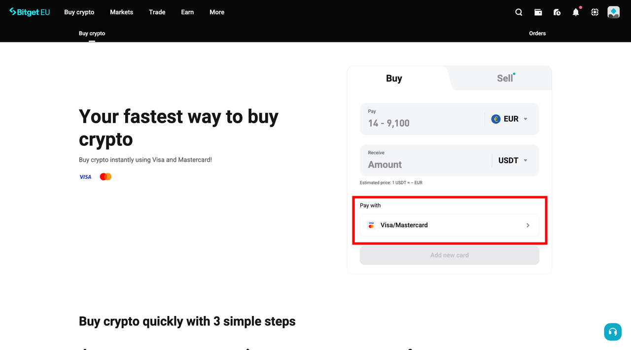 How to Buy Crypto With a Credit/Debit Card on Bitget EU image 2