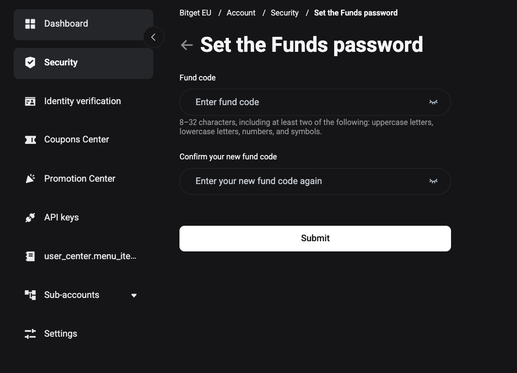 How to Setup Fund Code for My Bitget EU Account? - Website Guide