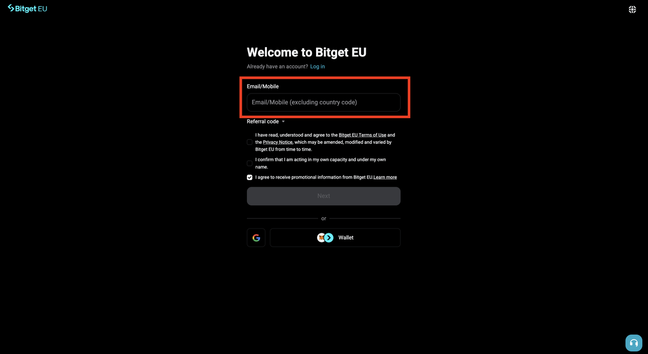 Bitget EU New User Registration Guide image 2