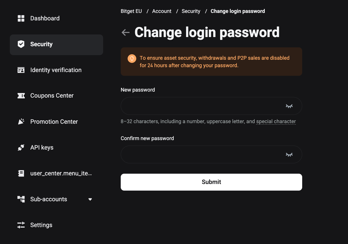 How to Change My Bitget EU Account Password? - Website Guide